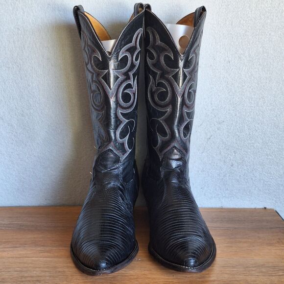 Nocona Vintage Mens 11 Teju Lizard Cowboy Boots Black Leather Western USA main image 5